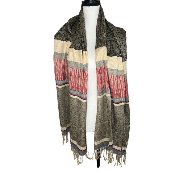Pashmina Colorblock Tasseled Scarf - Picture 1 of 5